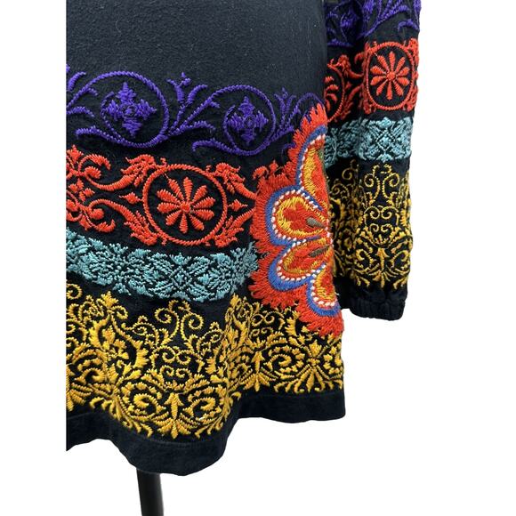 Johnny Was Womens Medium Navy Blue Embroidered T-shirt Tunic Dress Boho - Picture 2 of 10